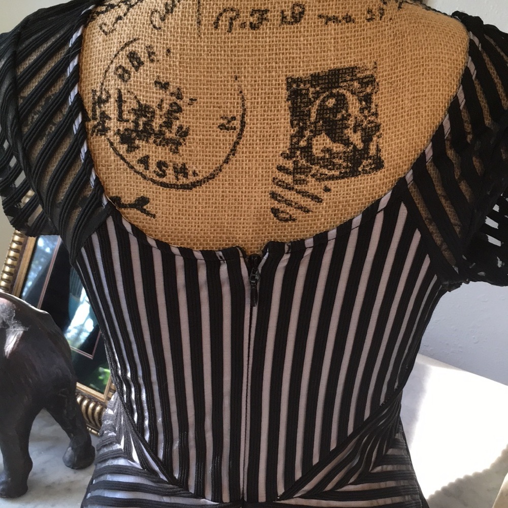 Fabulous Bebe Stretchy Peplum Sheer Stripe Lined M - Picture 6 of 8